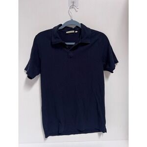 Hudson & Barrow Mens Navy Blue Chevron Herringbone Knit Polo Shirt Small